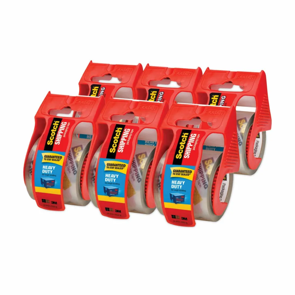 Scotch Heavy Duty Shipping Packing Tape, 6 Tape Rolls with Dispensers, 1 7/8 in x 22.2 yd, 1.5" Core, Designed - 1426