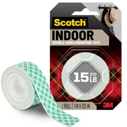 Scotch Indoor Double-Sided Mounting Tape , 1 in x 125 in (2.54 cm x 3.17 m)
