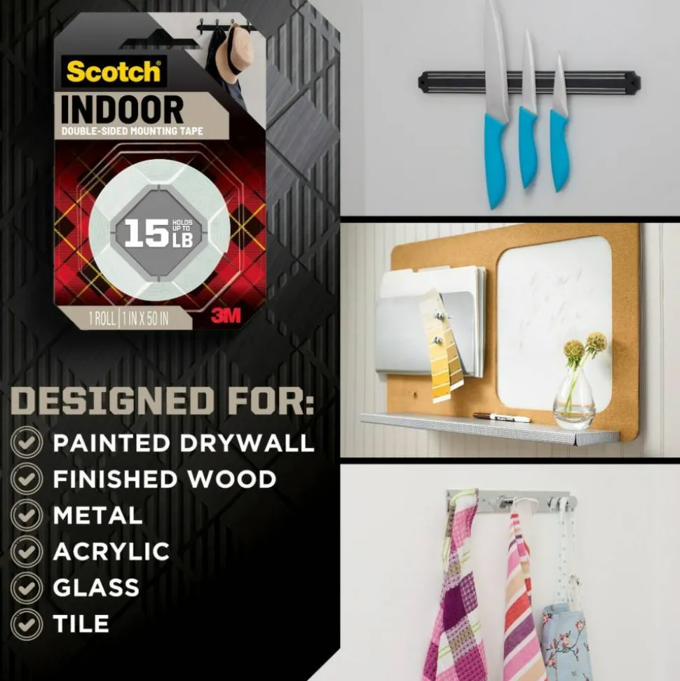 Scotch Indoor Double-Sided Mounting Tape , 1 in x 125 in (2.54 cm x 3.17 m)