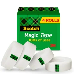 Scotch Magic Tape, Invisible, 3/4 in. x 1000 in., 4 Tape Rolls, Clear, School Supplies and College Essentials for Students and Teachers
