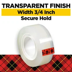 Scotch Magic Tape with Dispenser, Invisible, 3/4 in. x 1000 in.,12 Tape Rolls, Clear, School Supplies and College Essentials for Students