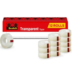 Scotch Magic Tape with Dispenser, Invisible, 3/4 in. x 1000 in.,12 Tape Rolls, Clear, School Supplies and College Essentials for Students