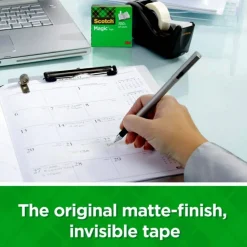 Scotch Magic Tape with Dispenser, Invisible, 3/4 in. x 300 in., 4 Tape Rolls, Back to School Supplies and College Essentials for Students
