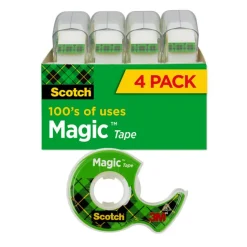 Scotch Magic Tape with Dispenser, Invisible, 3/4 in. x 300 in., 4 Tape Rolls, Back to School Supplies and College Essentials for Students