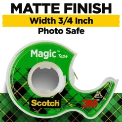 Scotch Magic Tape with Dispenser, Invisible, 3/4 in. x 300 in., 4 Tape Rolls, Back to School Supplies and College Essentials for Students