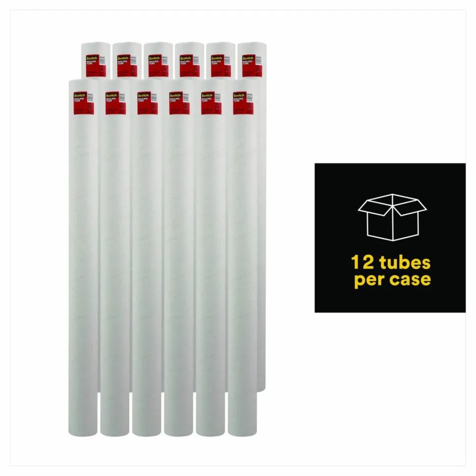 Scotch Mailing Tube, 48" Long, 4" Diameter, White, 12/Carton