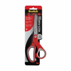 Scotch Multi-Purpose Scissors, 8" Long, 3.38" Cut Length, Straight Gray/Red Handle
