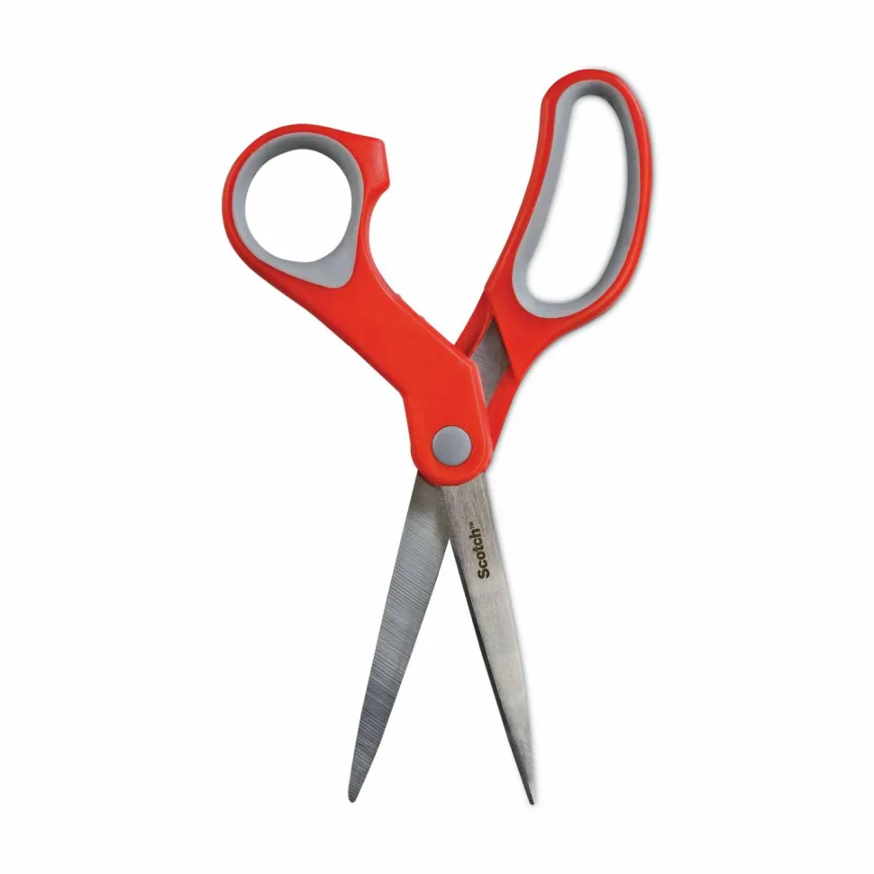 Scotch Multi-Purpose Scissors, 8" Long, 3.38" Cut Length, Straight Gray/Red Handle