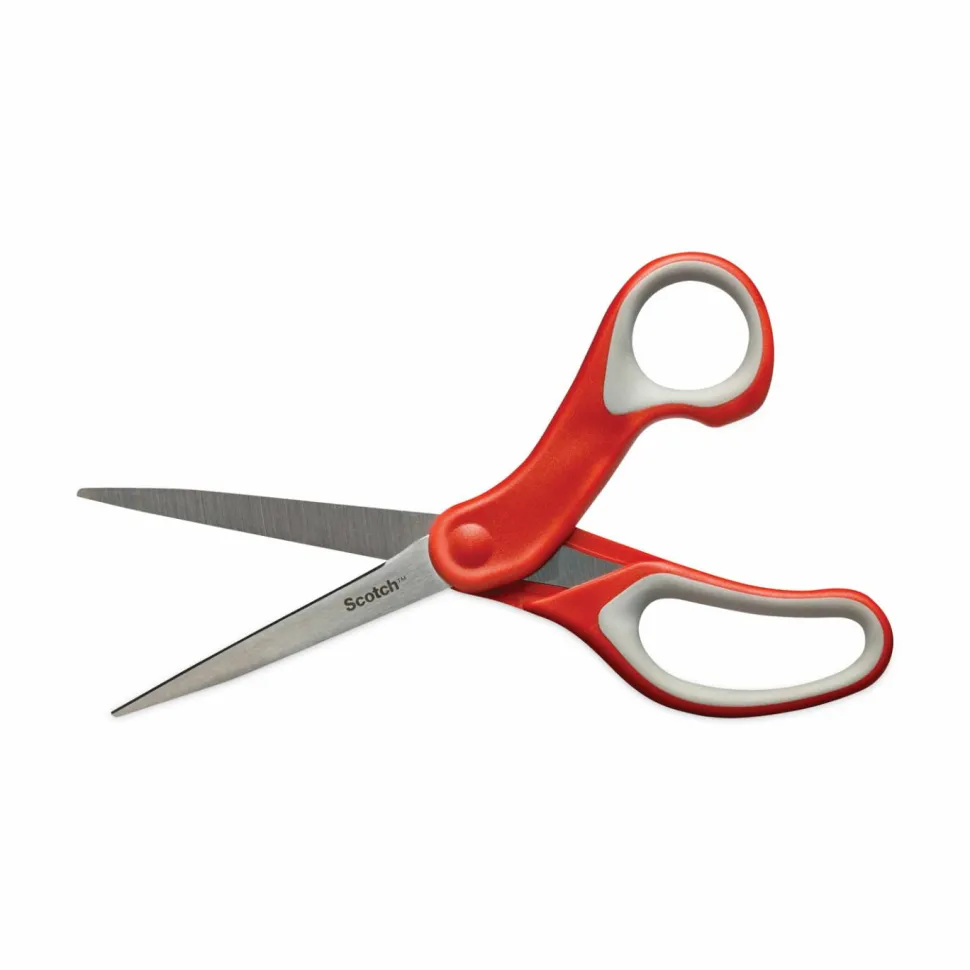 Scotch Multi-Purpose Scissors, 8" Long, 3.38" Cut Length, Straight Gray/Red Handle