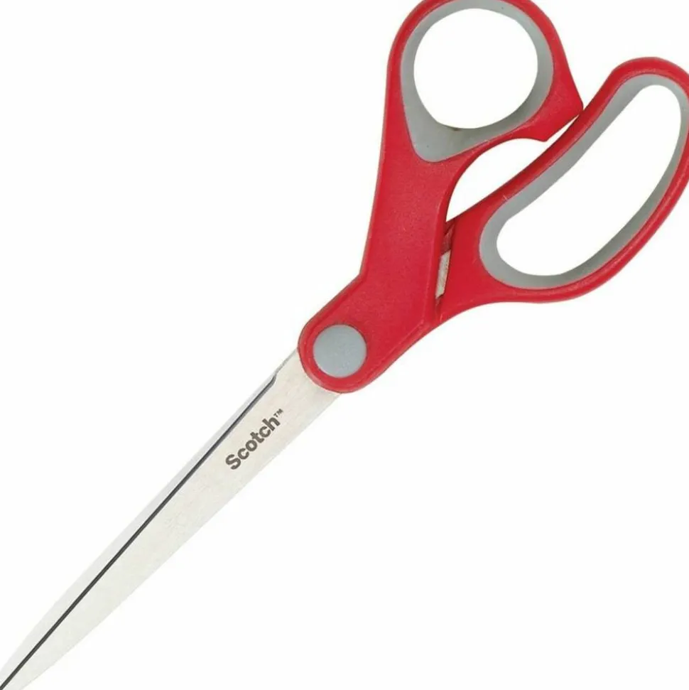 Scotch Multi-Purpose Scissors, 8" Long, 3.38" Cut Length, Straight Gray/Red Handle