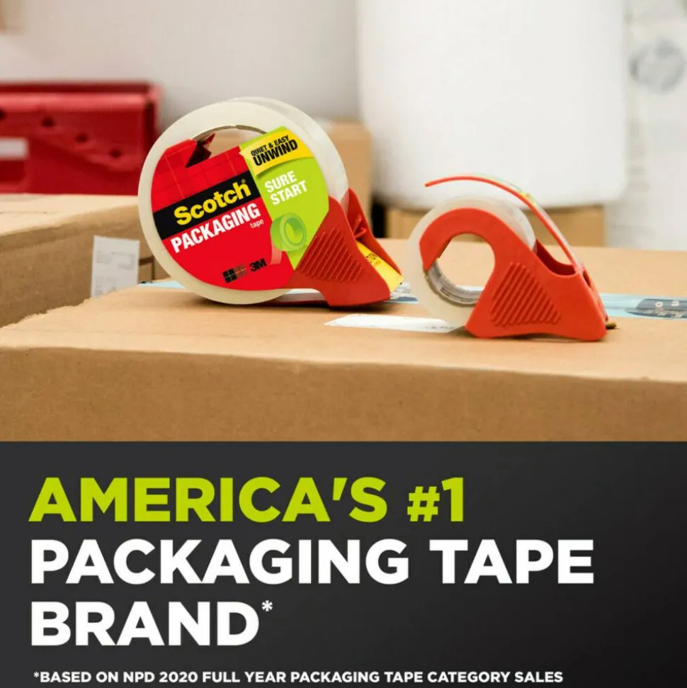 Scotch Sure Start Shipping Tape, 8 Tape Rolls, 1 7/8 in x 54.6 yd, 3" Core, Designed - 34508