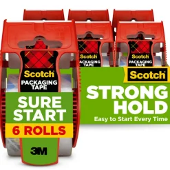 Scotch Sure Start Shipping Tape, 6 Tape Rolls with Dispensers, 1 7/8 in x 22.2 yd, 1.5" Core, Designed - 1456