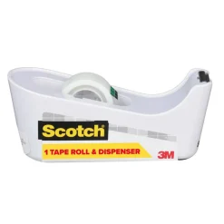 Scotch Tape Dispenser, White, .75 in x 350 in, Roll of tape included