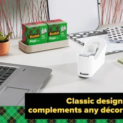 Scotch Tape Dispenser, White, .75 in x 350 in, Roll of tape included