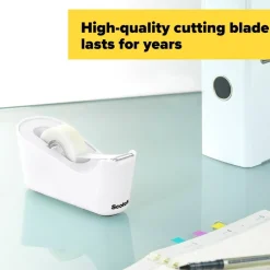Scotch Tape Dispenser, White, .75 in x 350 in, Roll of tape included