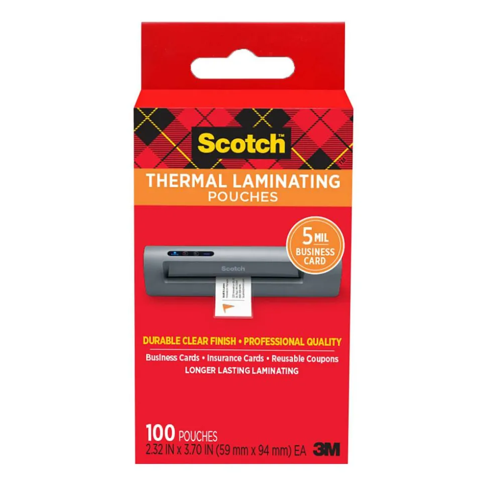 Scotch Thermal Laminating Pouches, 2.32" x 3.70", 100 Laminating Sheets, Fits Business Card Size, 100/Pack