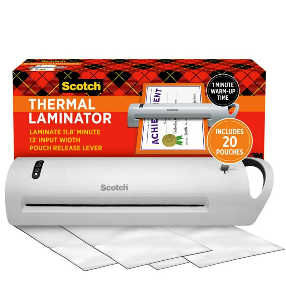 Scotch Thermal Laminator Combo Pack, 1 White Thermal Laminator 13" Wide, 20 Laminating Sheets, Fits Letter Size