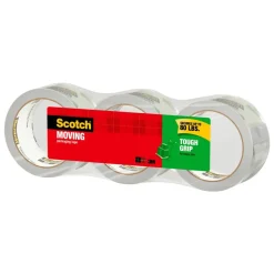 Scotch Tough Grip Moving Packing Tape, 1.88" x 43.7 Yd., Clear, Pack Of 3