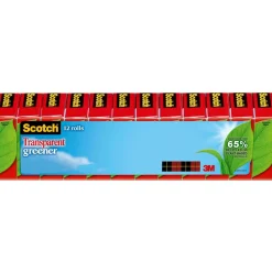 Scotch Transparent Greener Tape, 3/4 in. x 900 in., 12 Tape Rolls, Clear, Back to School Supplies and College Essentials for Students and Teachers