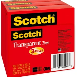 Scotch Transparent Tape, 1 in x 2592 in, 3 Tape Rolls, Clear, School Supplies and College Essentials for Students and Teachers