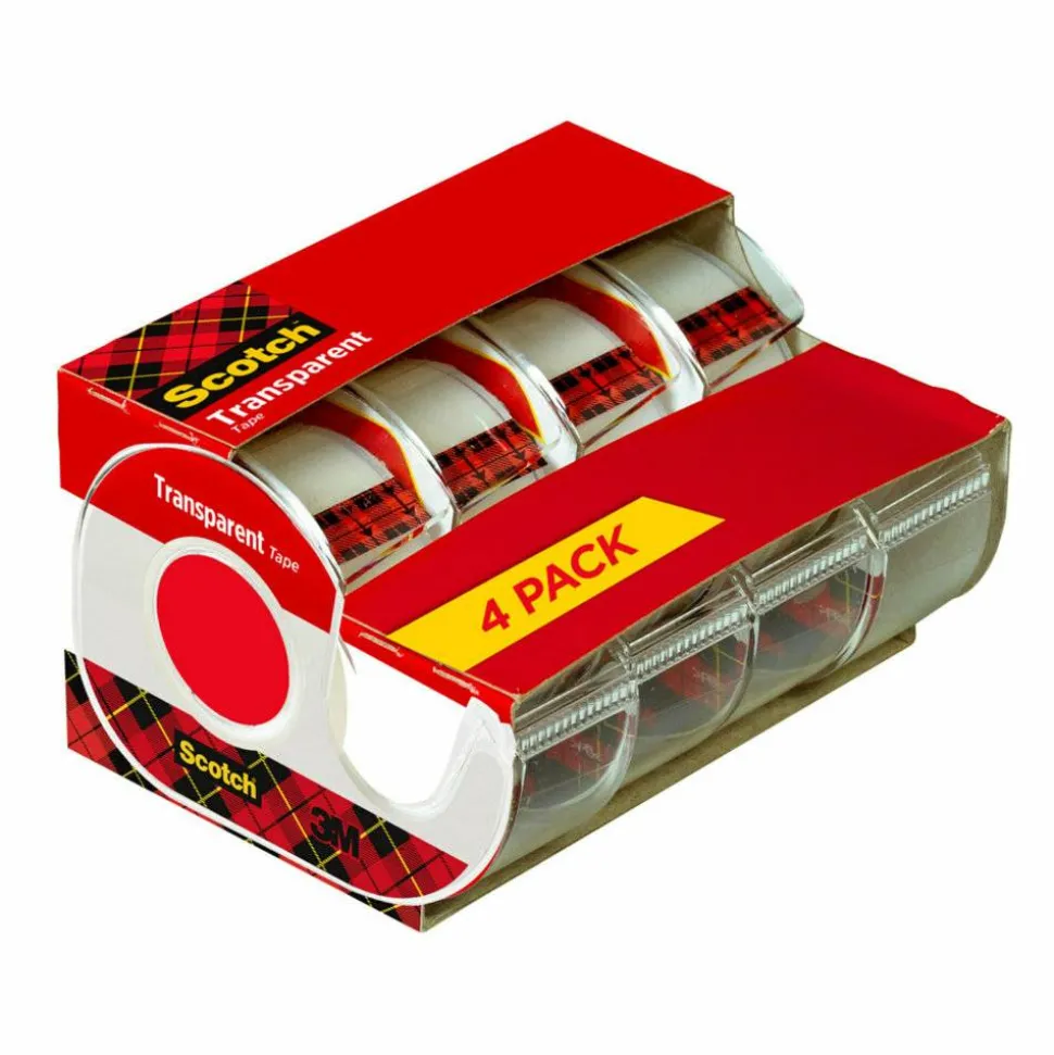 Scotch Transparent Tape, 4 Tape Rolls with Dispensers, 3/4 in x 850 in, Home Office Supplies and School Supplies for College and Classrooms