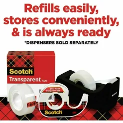 Scotch Transparent Tape with Dispenser, 3/4 in. x 1000 in., 12 Tape Rolls, 1 Tape Dispenser, Back to School Supplies and College Essentials