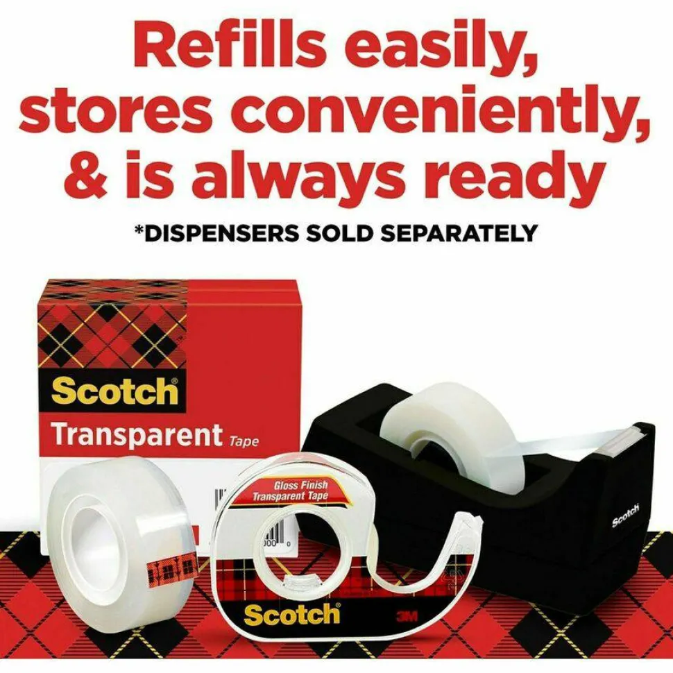 Scotch Transparent Tape with Dispenser, 3/4 in. x 1000 in., 12 Tape Rolls, 1 Tape Dispenser, Back to School Supplies and College Essentials