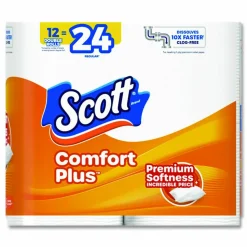 Scott ComfortPlus Toilet Paper, Double Roll, Bath Tissue, Septic Safe, 1-Ply, White, 231 Sheets/Roll, 12 Rolls/Pack, 4 Packs/Carton