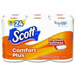Scott ComfortPlus Toilet Paper, Double Roll, Bath Tissue, Septic Safe, 1-Ply, White, 231 Sheets/Roll, 12 Rolls/Pack, 4 Packs/Carton