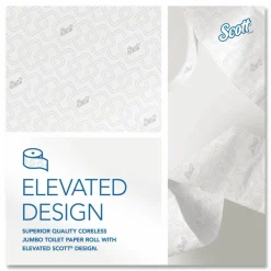Scott Essential Jumbo Roll Coreless 2-Ply Toilet Paper, 1,150' Per Roll, 65% Recycled, Pack Of 12 Rolls