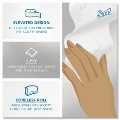 Scott Essential Jumbo Roll Coreless 2-Ply Toilet Paper, 1,150' Per Roll, 65% Recycled, Pack Of 12 Rolls