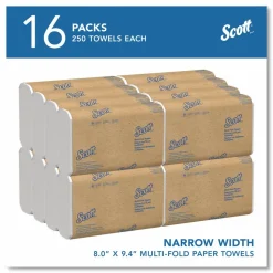 Scott Essential Multi-Fold Towels, 1-Ply, 8 x 9.4, White, 250/Pack, 16 Packs/Carton