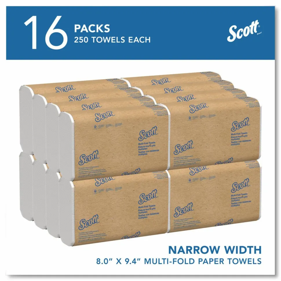 Scott Essential Multi-Fold Towels, 1-Ply, 8 x 9.4, White, 250/Pack, 16 Packs/Carton