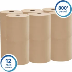 Scott Hard Roll 1-Ply Paper Towels, 100% Recycled, Brown, 800' Per Roll, Pack Of 12 Rolls