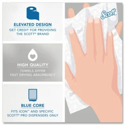 Scott Hardwound 1-Ply Blue Core, White Paper Towels, 70% Recycled, 7.5”x1150', Pack of 6 Rolls
