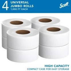 Scott Jumbo Jr 2-Ply Toilet Paper, 25% Recycled, 1000 Sheets Per Roll, Pack Of 4 Rolls