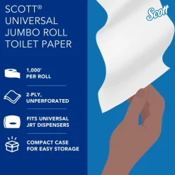 Scott Jumbo Jr 2-Ply Toilet Paper, 25% Recycled, 1000 Sheets Per Roll, Pack Of 4 Rolls
