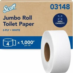 Scott Jumbo Jr 2-Ply Toilet Paper, 25% Recycled, 1000 Sheets Per Roll, Pack Of 4 Rolls