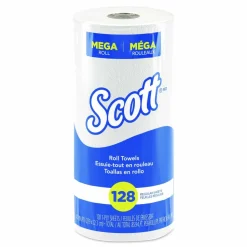 Scott Kitchen Paper Towels, Fast-Drying Absorbency Pockets, 1-Ply, 80% Recycled, 128 Sheets Per Roll, Pack Of 20 Rolls