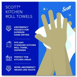 Scott Kitchen Paper Towels, Fast-Drying Absorbency Pockets, 1-Ply, 80% Recycled, 128 Sheets Per Roll, Pack Of 20 Rolls