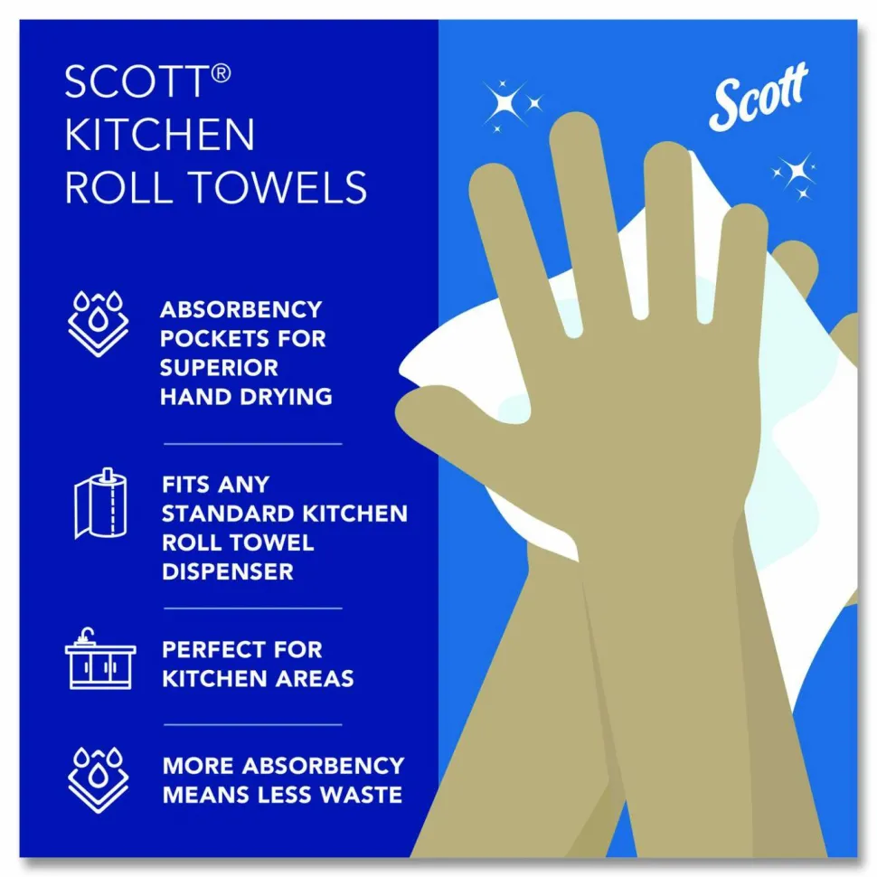 Scott Kitchen Paper Towels, Fast-Drying Absorbency Pockets, 1-Ply, 80% Recycled, 128 Sheets Per Roll, Pack Of 20 Rolls