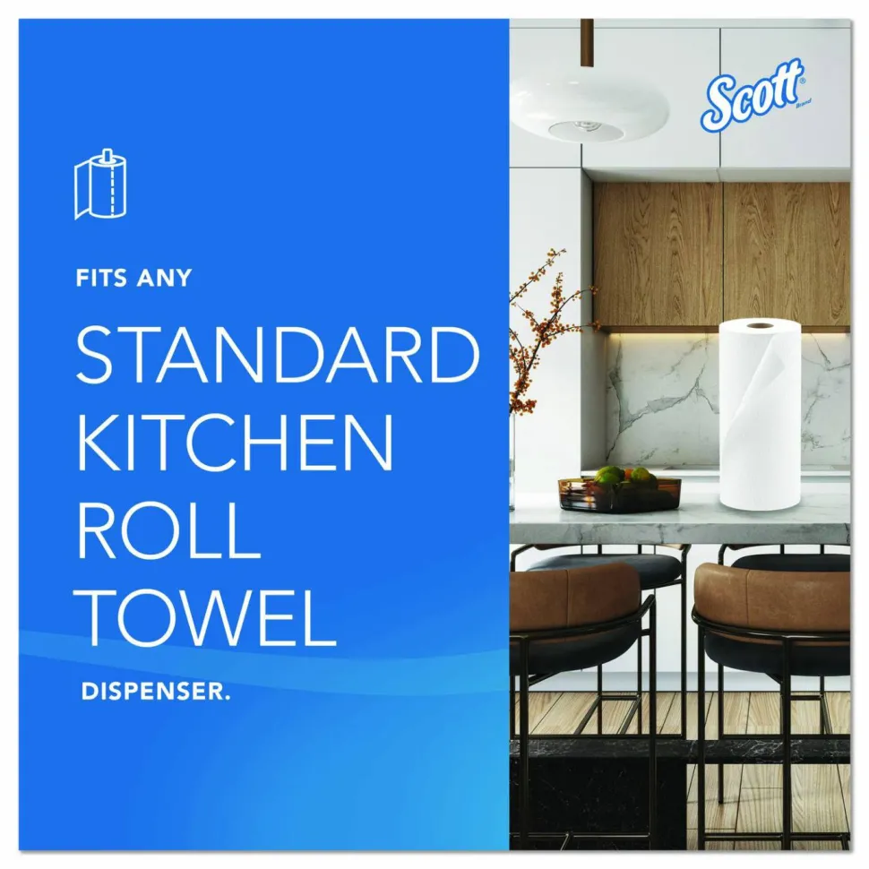 Scott Kitchen Paper Towels, Fast-Drying Absorbency Pockets, 1-Ply, 80% Recycled, 128 Sheets Per Roll, Pack Of 20 Rolls