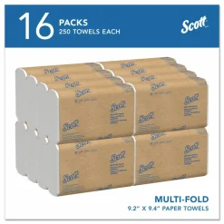Scott Multi-Fold 2-Ply Paper Towels, 250 Sheets Per Pack, Case Of 16 Packs