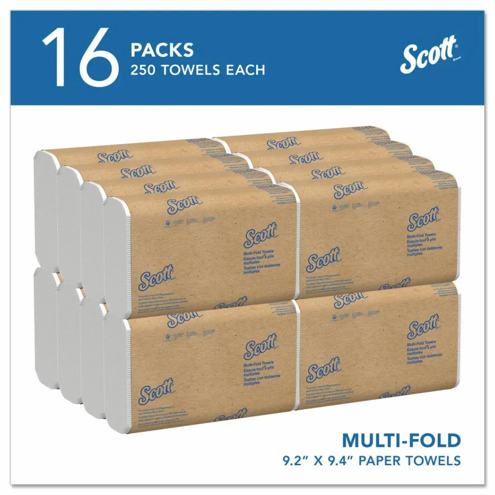 Scott Multi-Fold 2-Ply Paper Towels, 250 Sheets Per Pack, Case Of 16 Packs