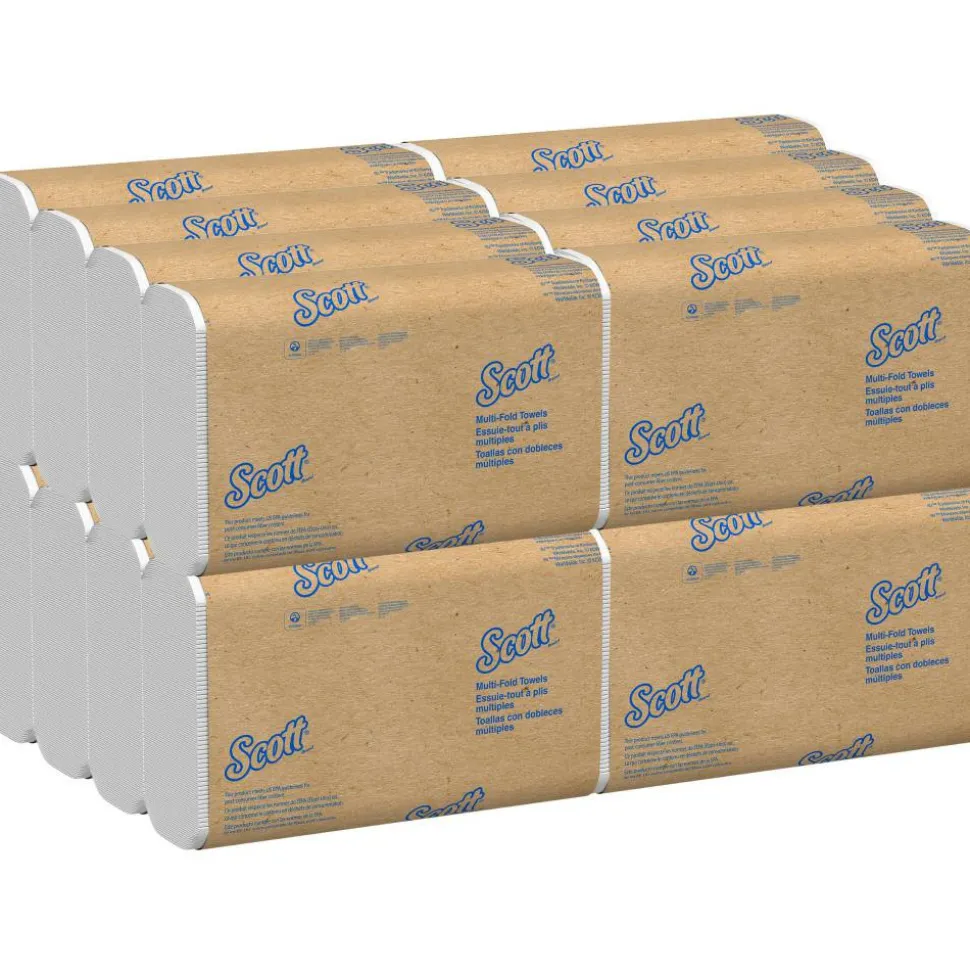 Scott Multi-Fold 2-Ply Paper Towels, 250 Sheets Per Pack, Case Of 16 Packs