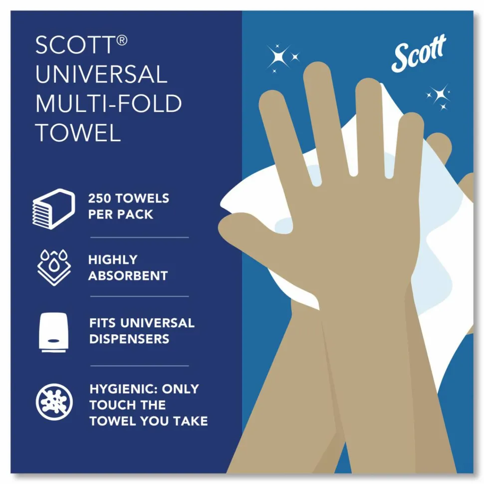 Scott Multi-Fold 2-Ply Paper Towels, 250 Sheets Per Pack, Case Of 16 Packs
