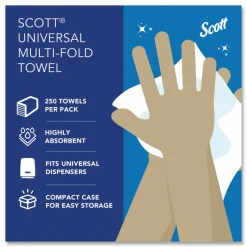 Scott Multi-Fold Towels, Absorbency Pockets, 1-Ply, 9.2 x 9.4, White, 250 Sheets/Pack, 12 Packs/Carton
