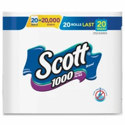 Scott 1-Ply Toilet Paper, 1000 Sheets Per Roll, Pack Of 20 Rolls