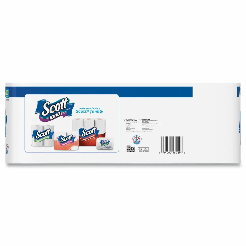 Scott 1-Ply Toilet Paper, 1000 Sheets Per Roll, Pack Of 20 Rolls