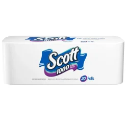 Scott 1-Ply Toilet Paper, 1000 Sheets Per Roll, Pack Of 20 Rolls